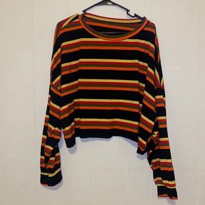 Black yellow red green orange striped crop top